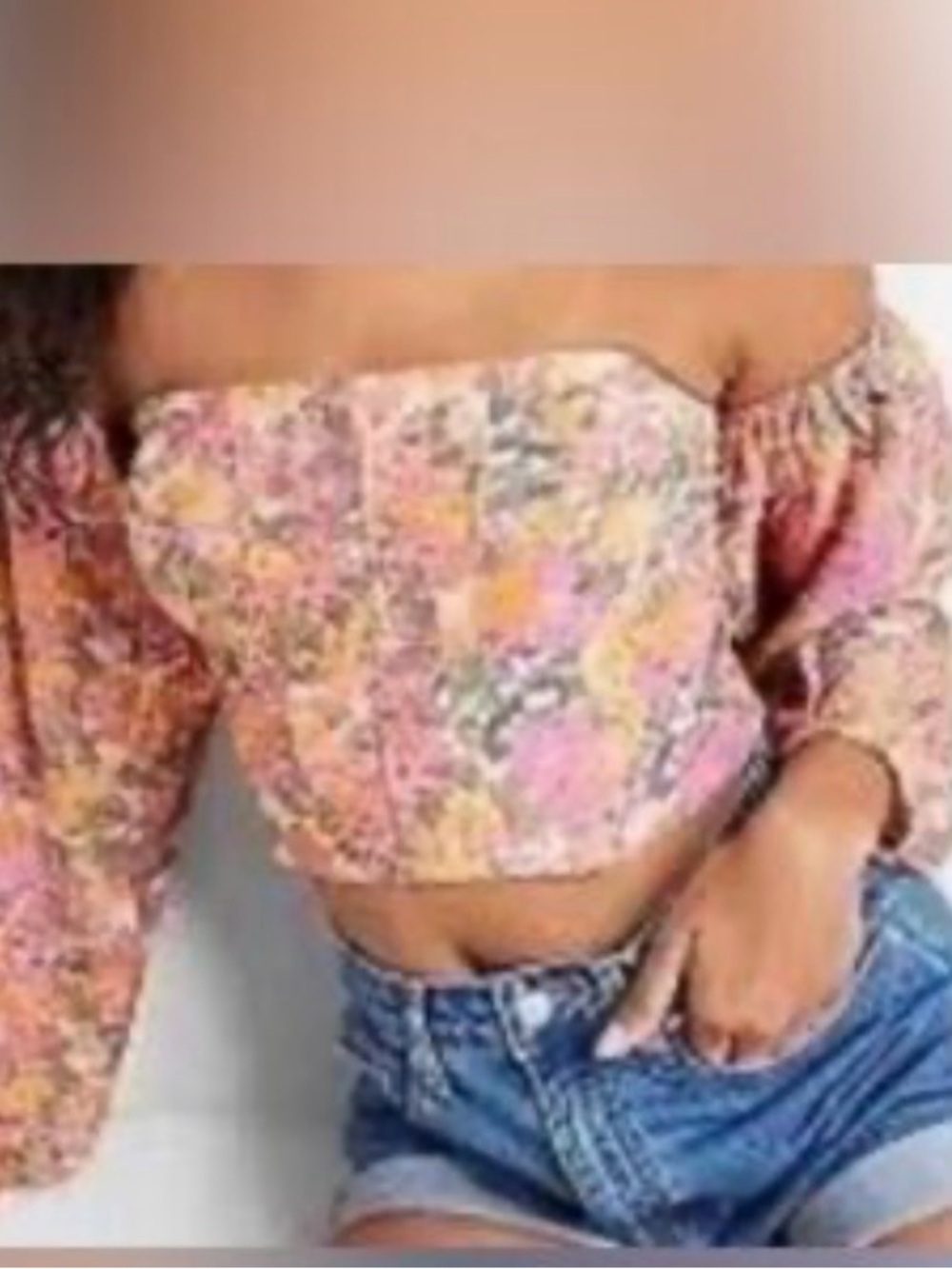 wild fable Pink Floral Off-Shoulder Crop Top